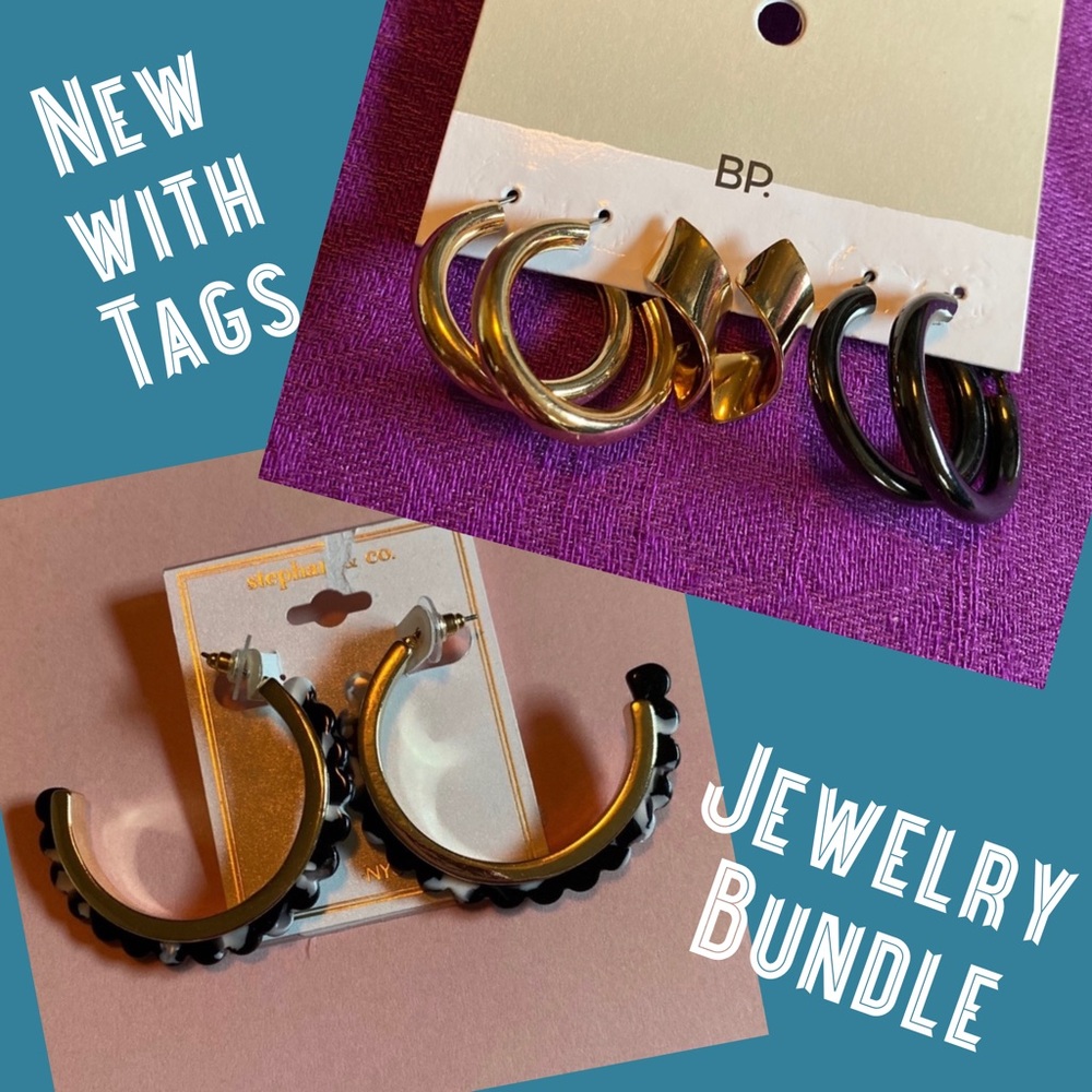 Jewelry bundle with set of 3 earrings & a pair of large marbled hoops NEW